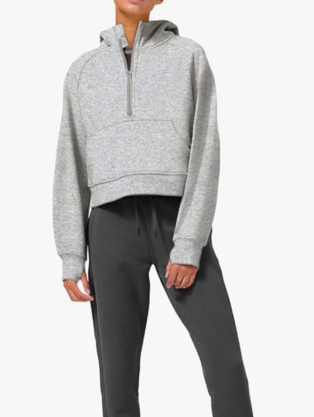 Heather Gray Half-Zip Hooded Pullover Sweatshirt | Size M